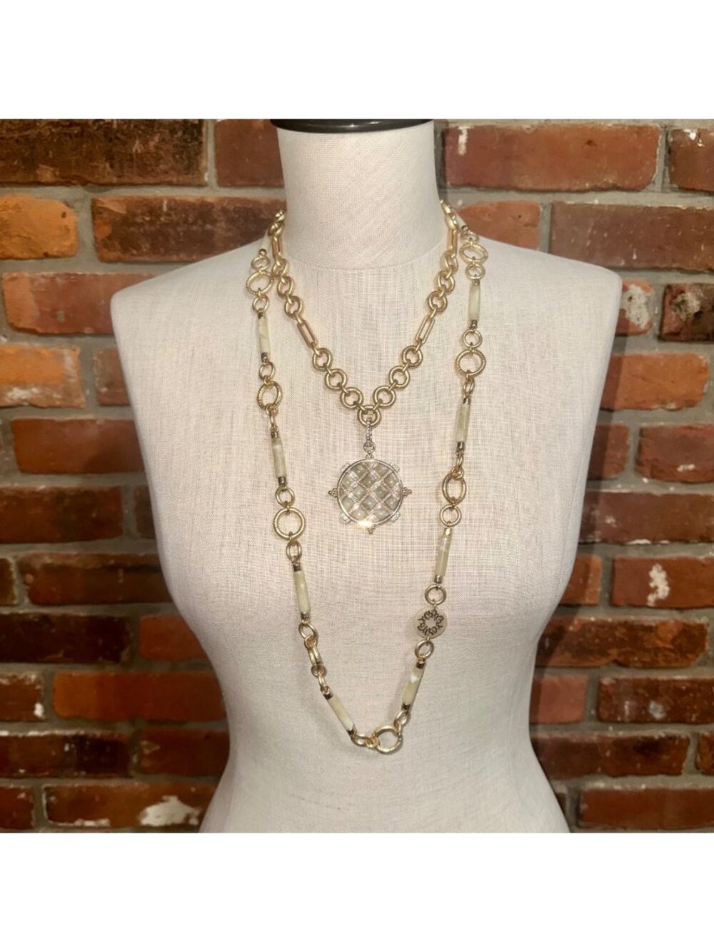 White House Black Market Jade Medallion Necklace Layered Matching Long Necklace